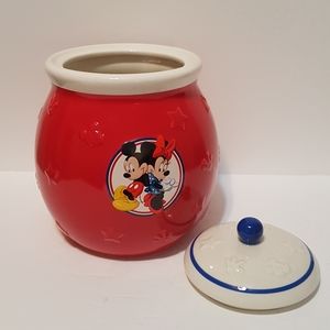 Disney Mickey and minnie mouse cookie jar red white  blue Canister with lid